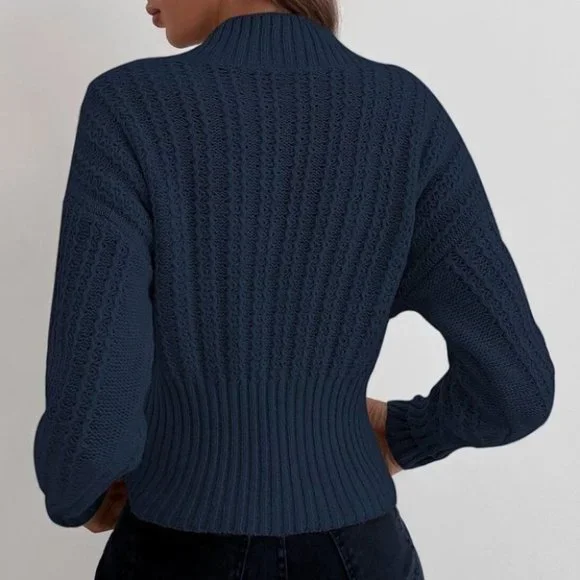 v-neck textured knit sweater trending fall winter casual blue - Picture 3 of 7